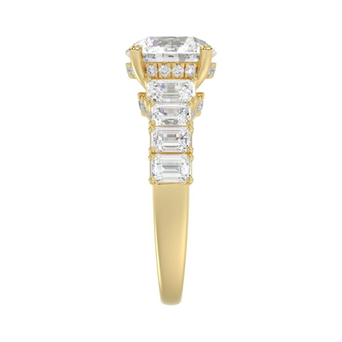 14K Yellow Gold Emerald Cut Diamond Hidden Halo Engagement Ring With Round Diamonds 5.00Ct Women Bridal Ring 3.00Ct Round Center Stone (Color F-G -Cla - Image 4