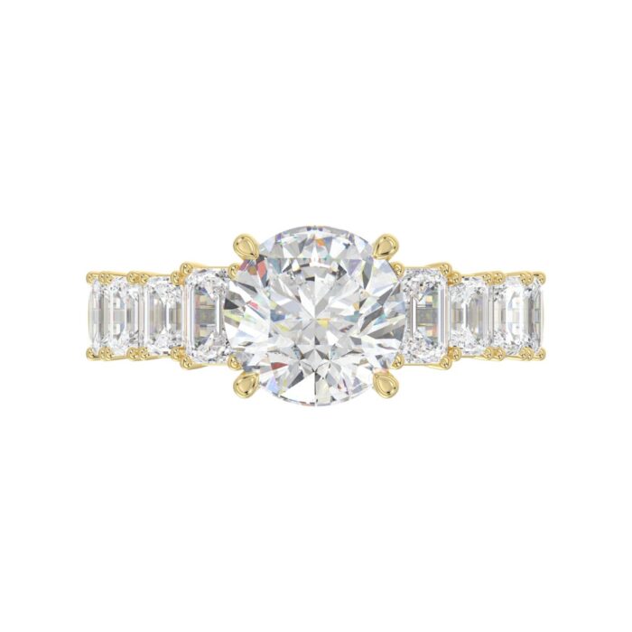 14K Yellow Gold Emerald Cut Diamond Hidden Halo Engagement Ring With Round Diamonds 5.00Ct Women Bridal Ring 3.00Ct Round Center Stone (Color F-G -Cla - Image 5