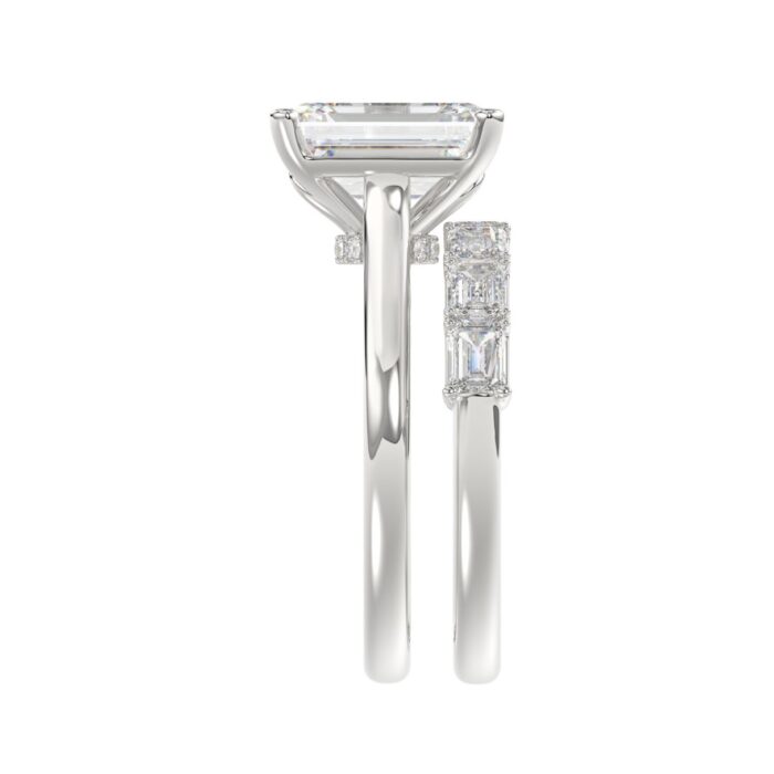 14K WHITE GOLD 3 7/8CT ROUND/EMERALD DIAMOND LADIES BRIDAL SET (CENTER STONE EMERALD DIAMOND 2 1/2CT) - Image 4