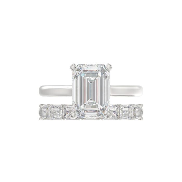 14K WHITE GOLD 3 7/8CT ROUND/EMERALD DIAMOND LADIES BRIDAL SET (CENTER STONE EMERALD DIAMOND 2 1/2CT) - Image 5
