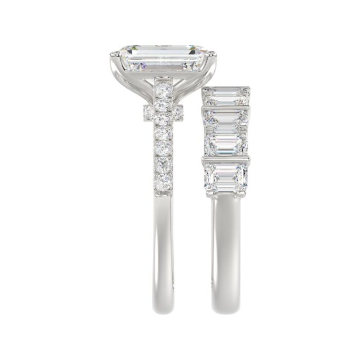 14K WHITE GOLD 5.00CT ROUND/EMERALD DIAMOND LADIES BRIDAL SET (CENTER STONE EMERALD DIAMOND 3.00CT) - Image 4