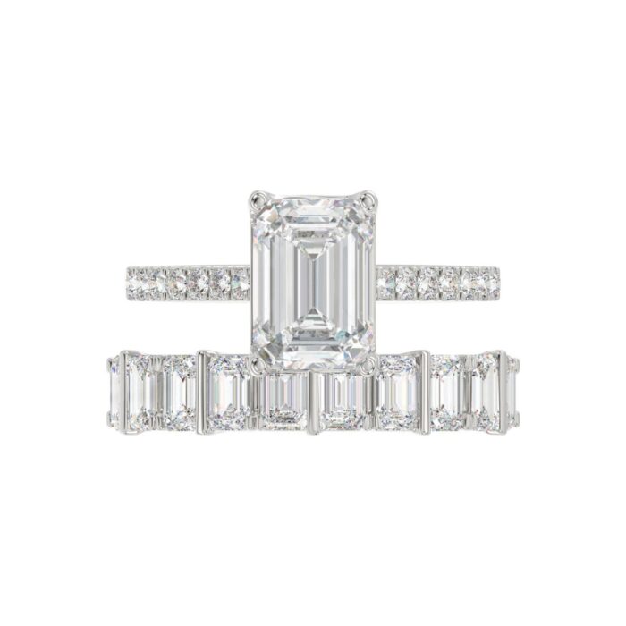 14K WHITE GOLD 5.00CT ROUND/EMERALD DIAMOND LADIES BRIDAL SET (CENTER STONE EMERALD DIAMOND 3.00CT) - Image 5