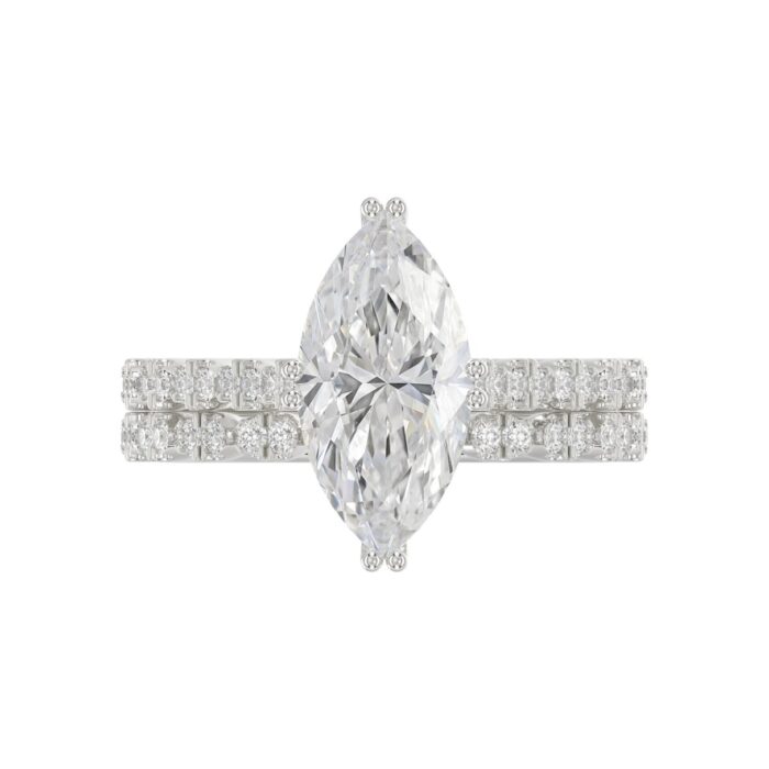Ladies 14K White Gold Ladies Elegance- Bridal Set 3 1/3CT Round & Marquise Diamonds 3.00CT Marquise Center stone (Color F-G -Clarity VS1/VS2) - Image 5