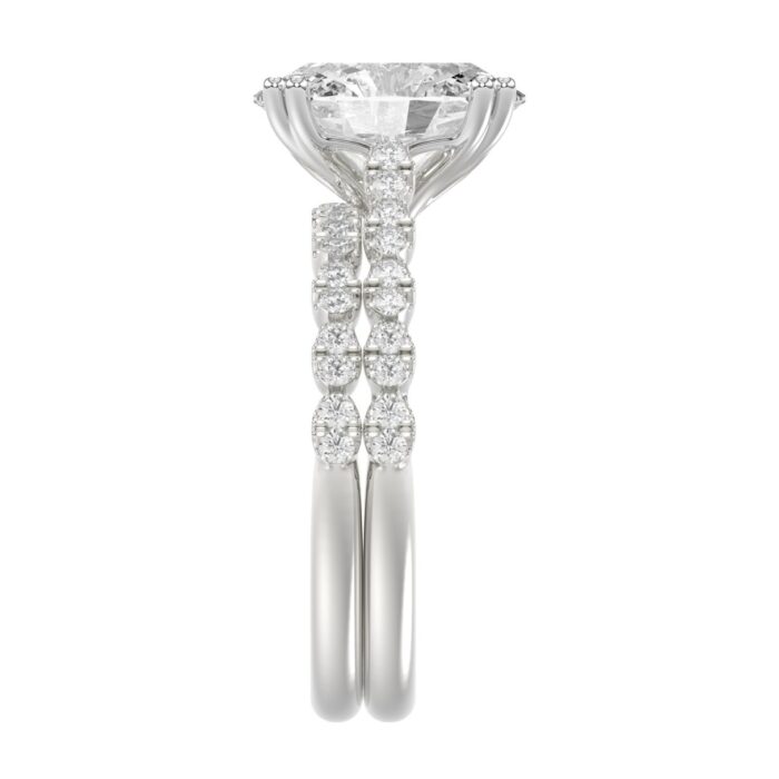 Ladies 14K White Gold Ladies Elegance- Bridal Set 3 1/3CT Round & Oval Diamonds 3.00CT Oval Center stone (Color F-G Clarity VS1/VS2) - Image 4