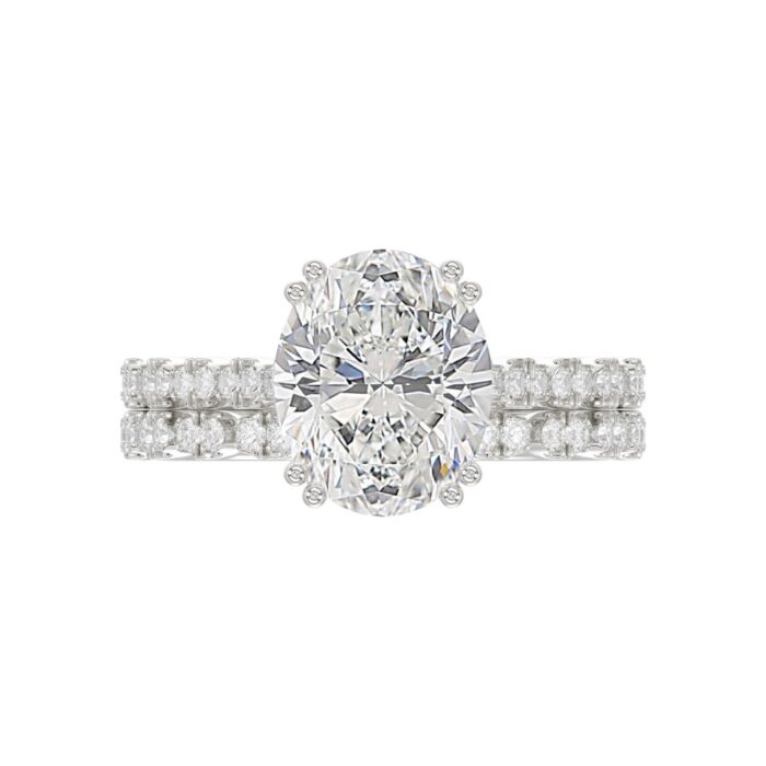 Ladies 14K White Gold Ladies Elegance- Bridal Set 3 1/3CT Round & Oval Diamonds 3.00CT Oval Center stone (Color F-G Clarity VS1/VS2) - Image 5