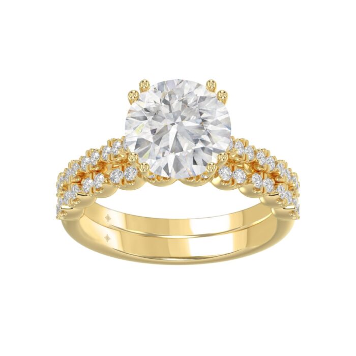 20890335_EC-141593Y-1214x1214.jpg Ladies 14K Yellow Gold Ladies Elegance- Bridal Set 3 1/3CT Round Diamond 3.00CT Round Center stone (Color F-G -Clarity VS1/VS2) - Image 1