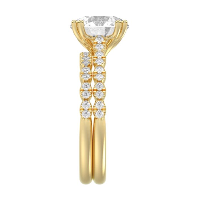 Ladies 14K Yellow Gold Ladies Elegance- Bridal Set 3 1/3CT Round Diamond 3.00CT Round Center stone (Color F-G -Clarity VS1/VS2) - Image 4