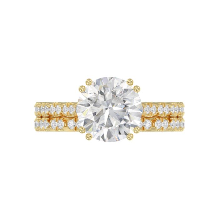 Ladies 14K Yellow Gold Ladies Elegance- Bridal Set 3 1/3CT Round Diamond 3.00CT Round Center stone (Color F-G -Clarity VS1/VS2) - Image 5