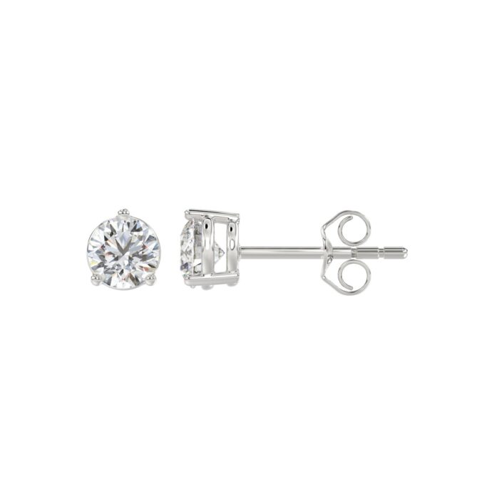 14K WHITE GOLD 1CT ROUND DIAMOND LADIES SOLITAIRE EARRINGS - Image 2