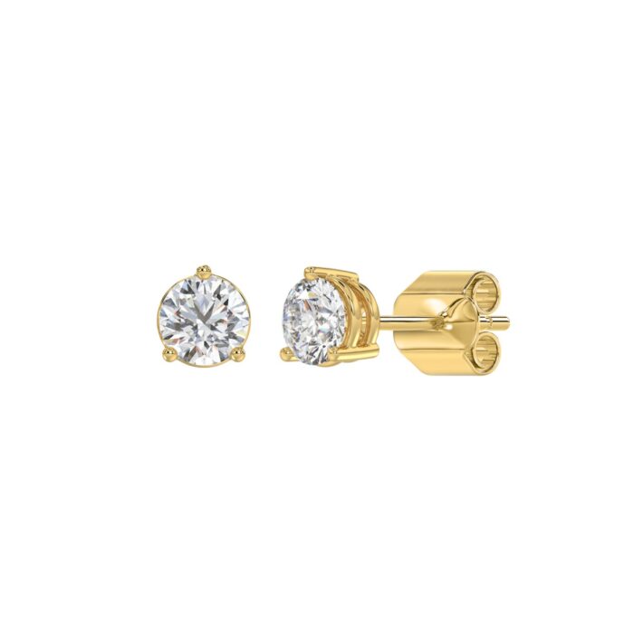 14K YELLOW GOLD 1CT ROUND DIAMOND LADIES SOLITAIRE EARRINGS - Image 3