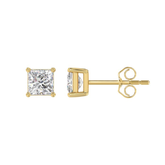 LADIES SOLITAIRE EARRINGS 1 1/2CT PRINCESS DIAMOND 14K YELLOW GOLD (CENTER STONE PRINCESS DIAMOND 3/4CT) - Image 2