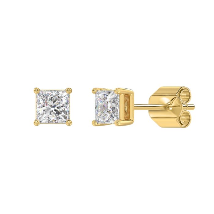 LADIES SOLITAIRE EARRINGS 1 1/2CT PRINCESS DIAMOND 14K YELLOW GOLD (CENTER STONE PRINCESS DIAMOND 3/4CT) - Image 3