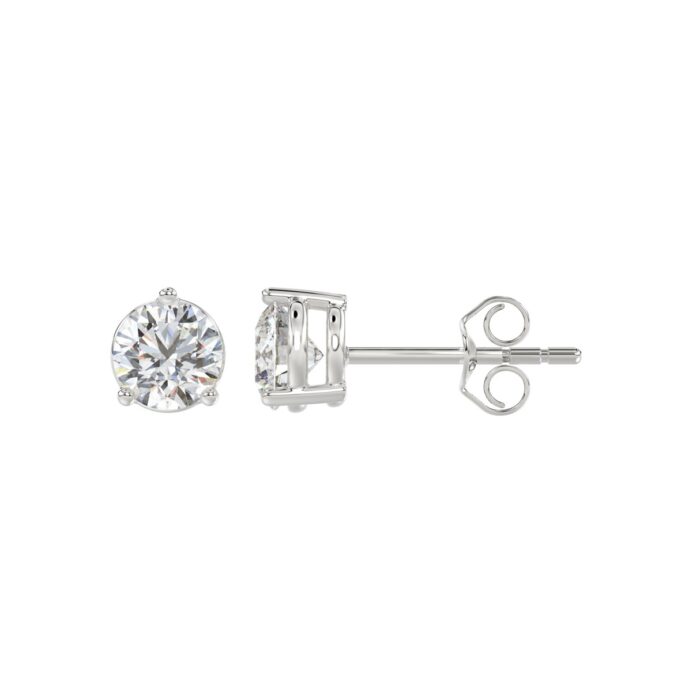 LADIES SOLITAIRE EARRINGS 1 1/2CT ROUND DIAMOND 14K WHITE GOLD - Image 2