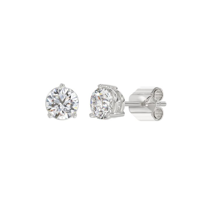 LADIES SOLITAIRE EARRINGS 1 1/2CT ROUND DIAMOND 14K WHITE GOLD - Image 3