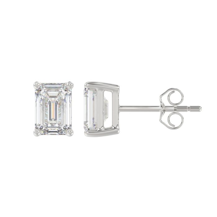LADIES SOLITAIRE EARRINGS 2 1/2CT EMERALD DIAMOND 14K WHITE GOLD - Image 2