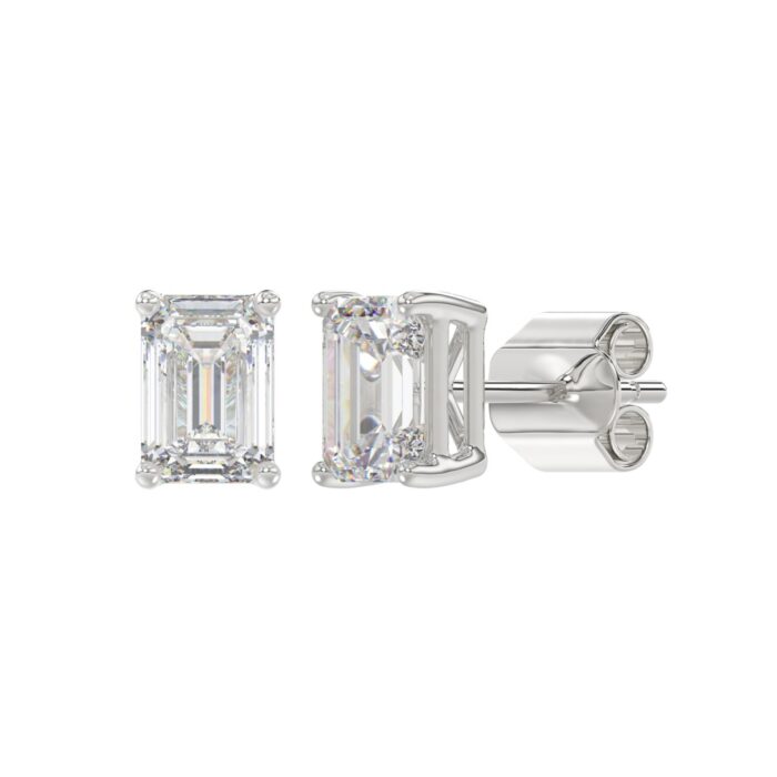 LADIES SOLITAIRE EARRINGS 2 1/2CT EMERALD DIAMOND 14K WHITE GOLD - Image 3