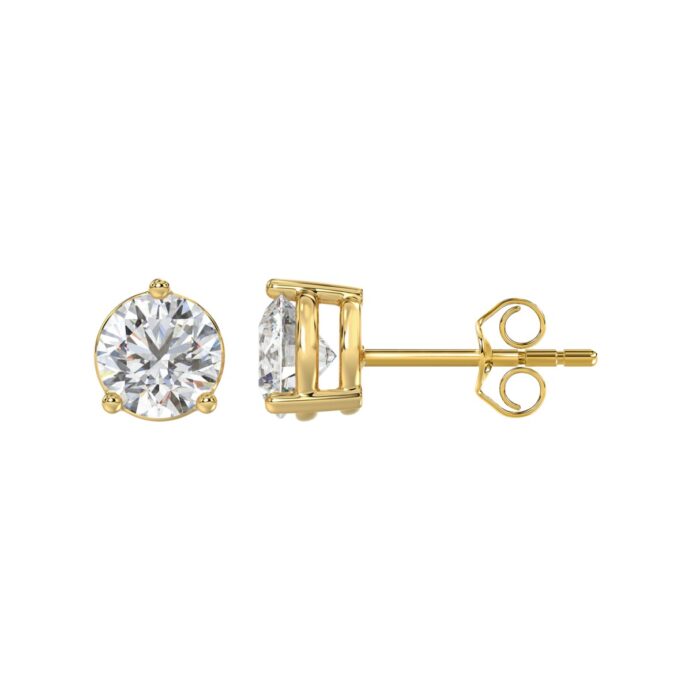 LADIES SOLITAIRE EARRINGS 2 1/2CT ROUND DIAMOND 14K YELLOW GOLD - Image 2