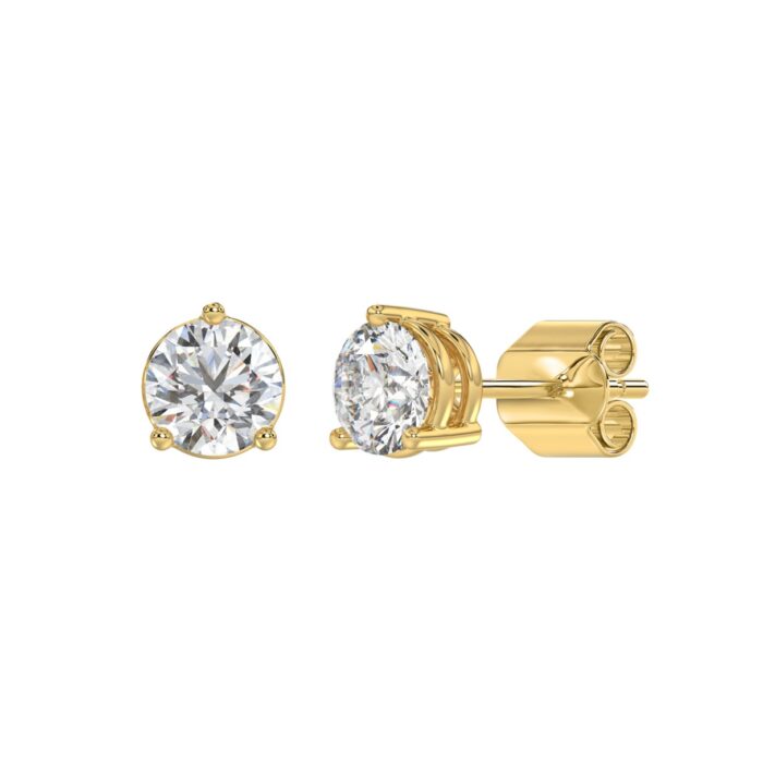LADIES SOLITAIRE EARRINGS 2 1/2CT ROUND DIAMOND 14K YELLOW GOLD - Image 3