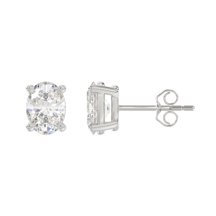 LADIES SOLITAIRE EARRINGS 3CT OVAL DIAMOND 14K WHITE GOLD (CENTER STONE OVAL DIAMOND 1 1/2CT ) - Image 2