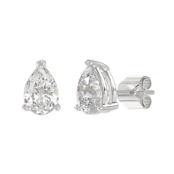 LADIES SOLITAIRE EARRINGS 3CT PEAR DIAMOND 14K WHITE GOLD - Image 3