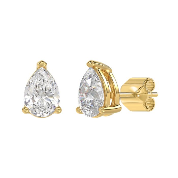 LADIES SOLITAIRE EARRINGS 3CT PEAR DIAMOND 14K YELLOW GOLD - Image 3