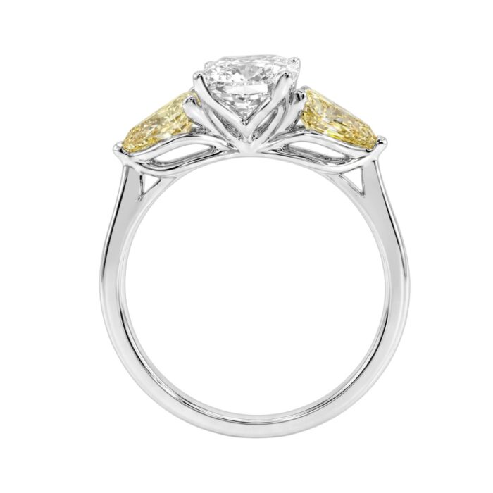 14K WHITE GOLD 2 5/8CT CUSHION/YELLOW PEAR DIAMOND LADIES RING (CENTER STONE CUSHION DIAMOND 1 1/2CT) - Image 2
