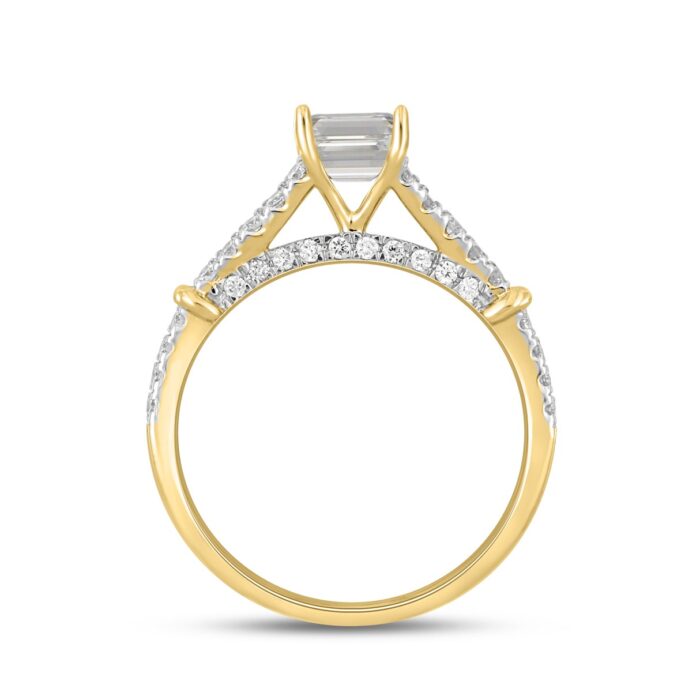 LADIES RING 2CT ROUND/EMERALD DIAMOND 14K YELLOW GOLD (CENTER STONE EMERALD DIAMOND 1 1/2CT ) - Image 2