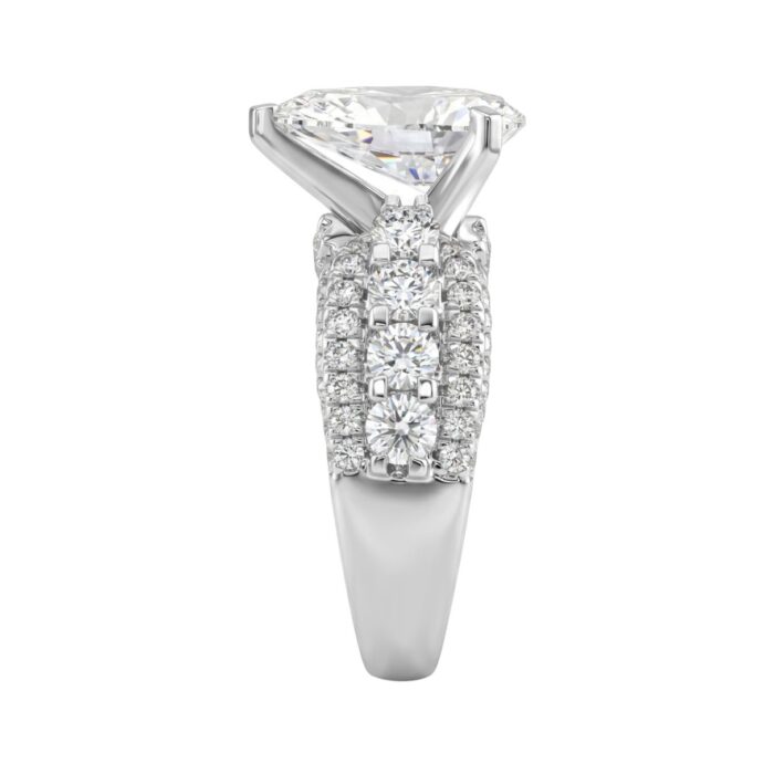 LADIES RING 5 1/4CT ROUND/ PEAR DIAMOND 14K WHITE GOLD (CENTER STONE PEAR DIAMOND 3CT ) - Image 3