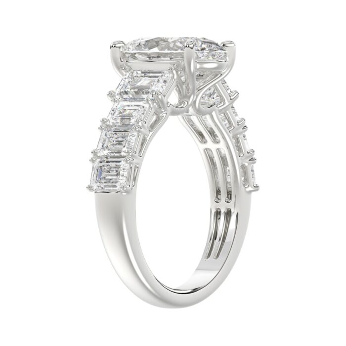 Luxury 14K White Gold 5 1/2Ct Emerald & Oval Cut Diamond Engagement Ring Classic Fine Jewelry For Women 3.00Ct Oval Center Stone (Color F-G -Clari - Image 2