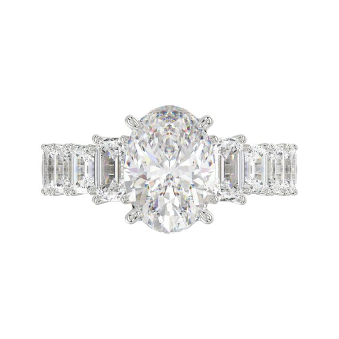 Luxury 14K White Gold 5 1/2Ct Emerald & Oval Cut Diamond Engagement Ring Classic Fine Jewelry For Women 3.00Ct Oval Center Stone (Color F-G -Clari - Image 5