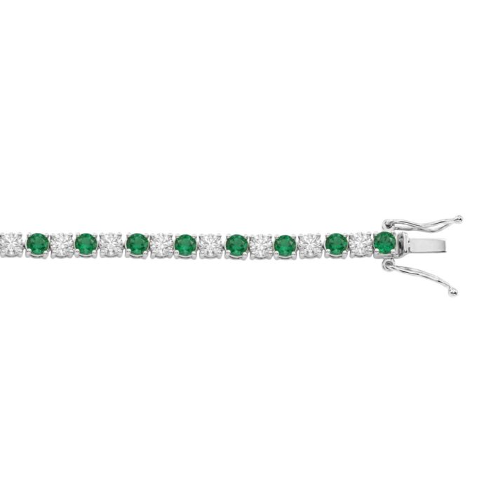 14K WHITE GOLD 5 3/8CT ROUND/EMERALD ROUND DIAMOND LADIES BRACELET (ROUND EMERALD 3CT) - Image 2