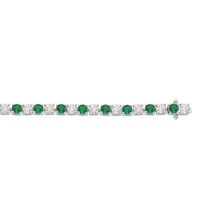 14K WHITE GOLD 5 3/8CT ROUND/EMERALD ROUND DIAMOND LADIES BRACELET (ROUND EMERALD 3CT) - Image 3