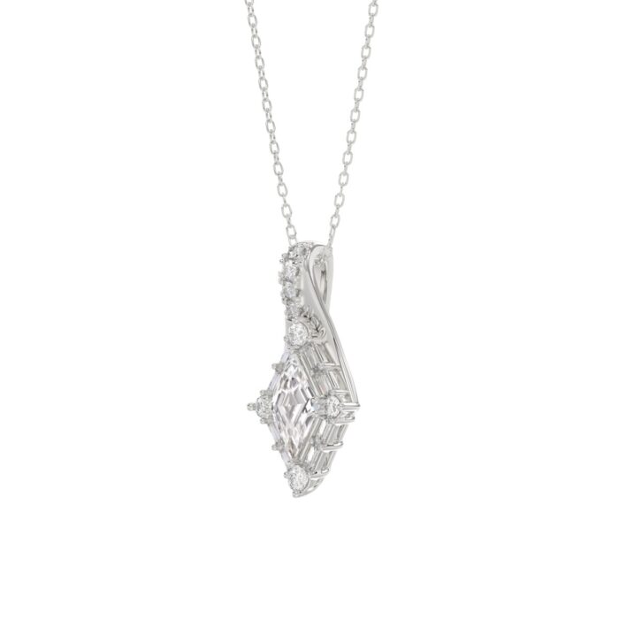 14K WHITE GOLD 1.00CT ROUND/BAGUETTE/KITE STEP CUT DIAMOND LADIES PENDANT - Image 3