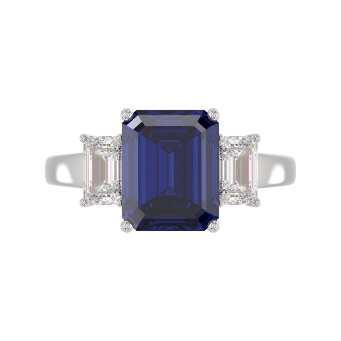14K WHITE GOLD 5 1/3CT EMERALD/BLUE SAPPHIRE EMERALD CUT DIAMOND LADIES RING (CENTER STONE BLUE SAPPHIRE EMERALD DIAMOND 4 1/3CT) - Image 5