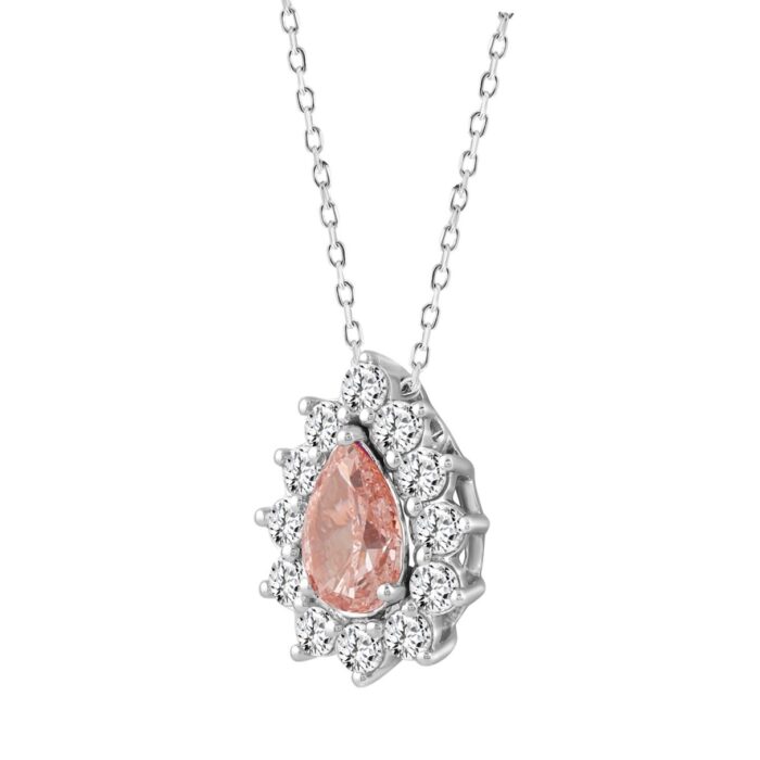 ETERNAL BLUSH COLLECTION LADIES PENDANT 2 1/2CT ROUND/PEAR DIAMOND 14K WHITE/ROSE GOLD (CENTER STONE PINK PEAR DIAMOND 1 1/2CT) - Image 3