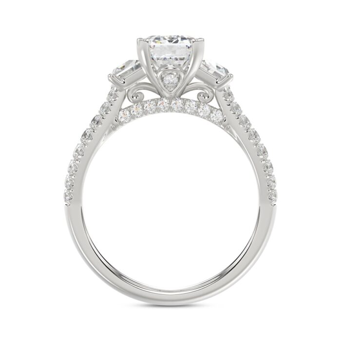 LADIES Engagement Ring 3CT ROUND/EMERALD/CADILLAC DIAMOND 14K WHITE GOLD (CENTER STONE EMERALD DIAMOND 2CT ) - Image 2