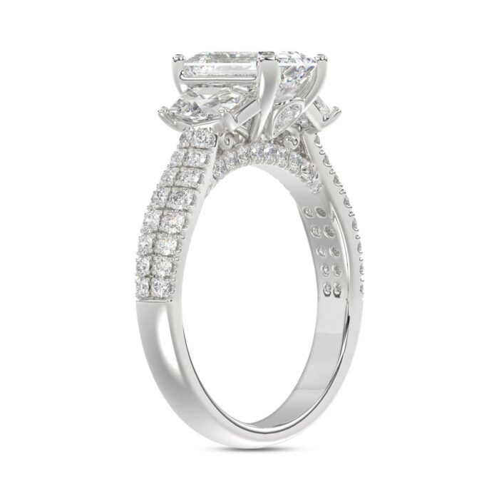 LADIES Engagement Ring 3CT ROUND/EMERALD/CADILLAC DIAMOND 14K WHITE GOLD (CENTER STONE EMERALD DIAMOND 2CT ) - Image 3