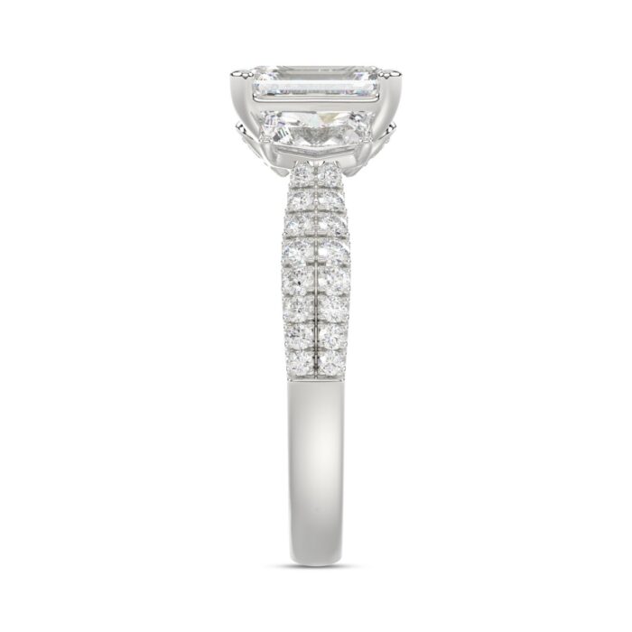 LADIES Engagement Ring 3CT ROUND/EMERALD/CADILLAC DIAMOND 14K WHITE GOLD (CENTER STONE EMERALD DIAMOND 2CT ) - Image 4