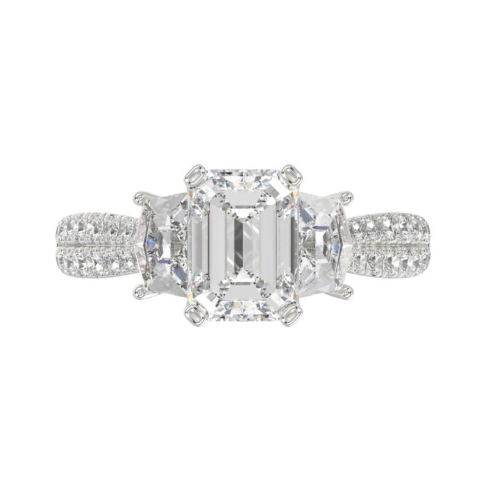 LADIES Engagement Ring 3CT ROUND/EMERALD/CADILLAC DIAMOND 14K WHITE GOLD (CENTER STONE EMERALD DIAMOND 2CT ) - Image 5