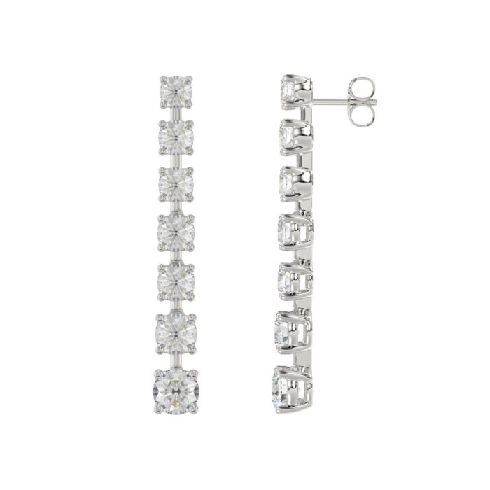 LADIES LINEAR EARRINGS 3CT ROUND DIAMOND 14K WHITE GOLD - Image 2