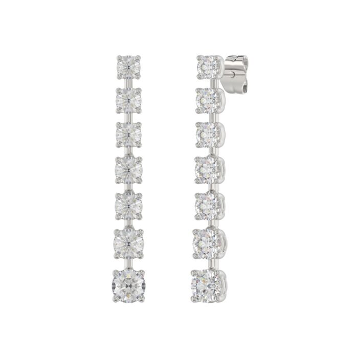 LADIES LINEAR EARRINGS 3CT ROUND DIAMOND 14K WHITE GOLD - Image 3