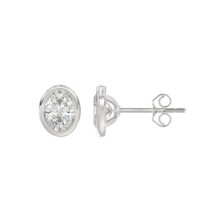 LADIES SOLITAIRE EARRINGS 2CT OVAL DIAMOND 14K WHITE GOLD - Image 3