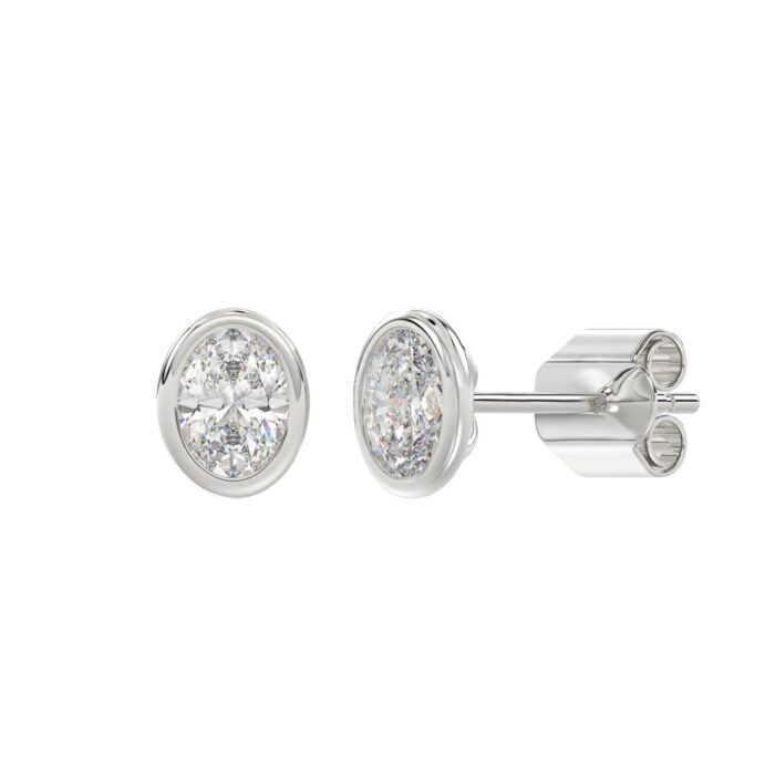 LADIES SOLITAIRE EARRINGS 2CT OVAL DIAMOND 14K WHITE GOLD - Image 2