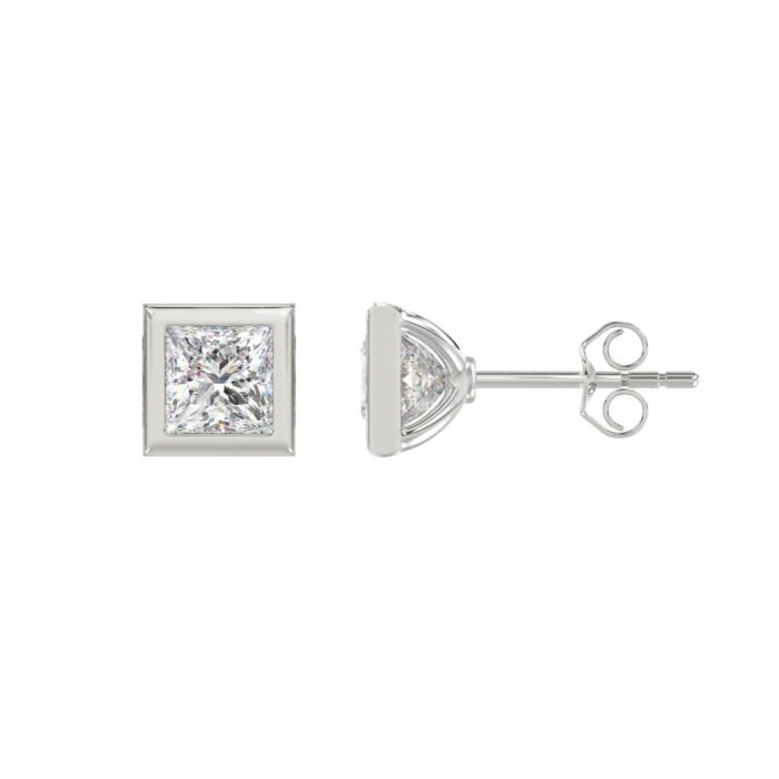 LADIES SOLITAIRE EARRINGS 2CT PRINCESS DIAMOND 14K WHITE GOLD - Image 2