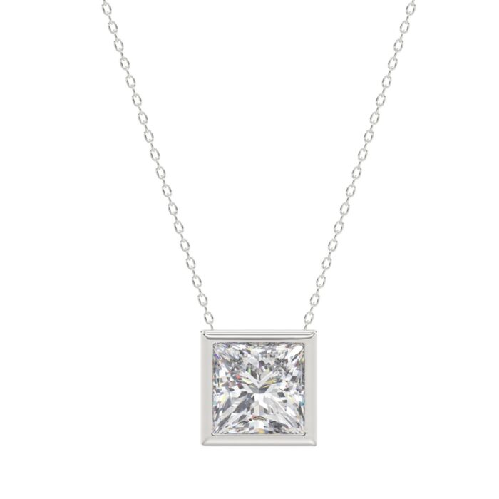 LADIES SOLITAIRE PENDANT 2CT PRINCESS DIAMOND 14K WHITE GOLD - Image 1