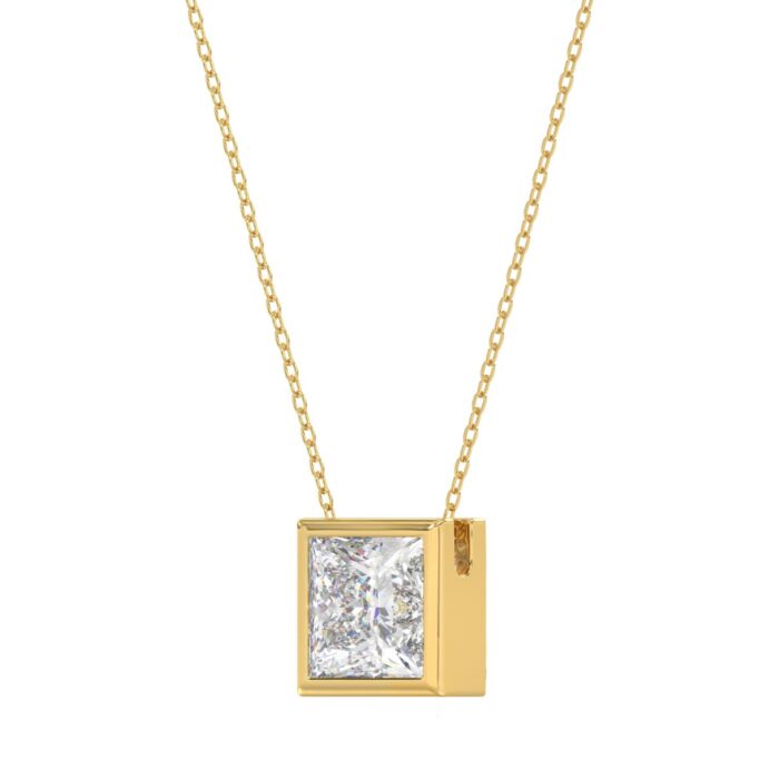LADIES SOLITAIRE PENDANT 2CT PRINCESS DIAMOND 14K YELLOW GOLD - Image 3