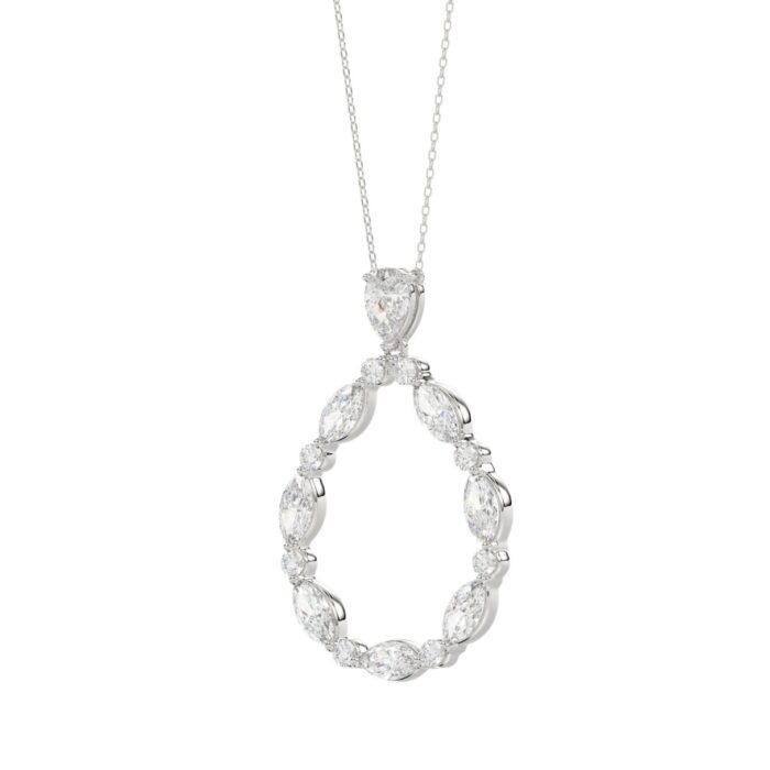 14K WHITE GOLD 2.00CT ROUND/MARQUISE/PEAR DIAMOND LADIES NECKLACE - Image 3