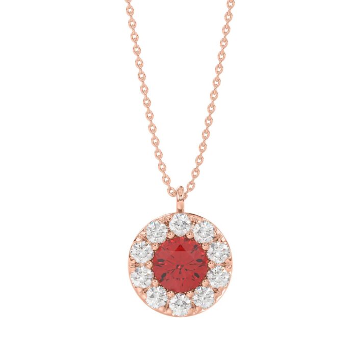 LADIES PENDANT 1/4CT ROUND/RUBY DIAMOND 14K ROSE GOLD (CENTER STONE ROUND DIAMOND 5/8CT ) - Image 1