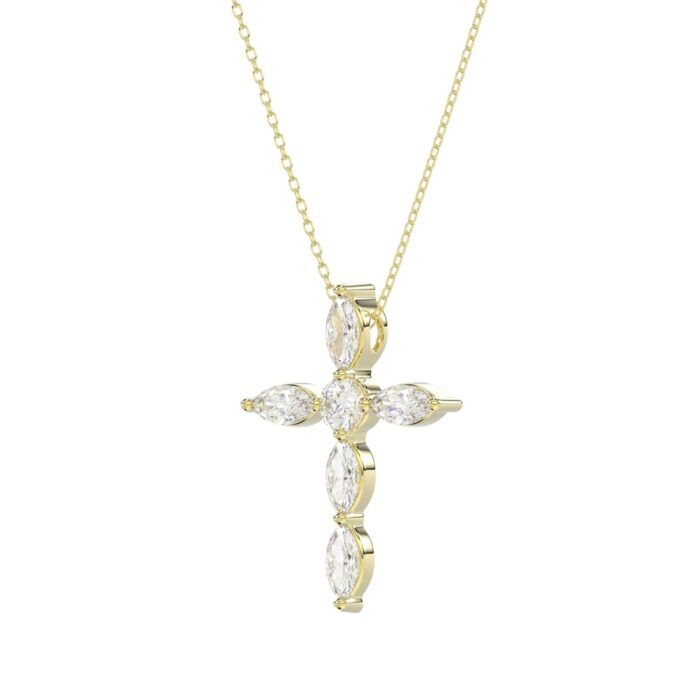 LADIES PENDANT WITH CHAIN 1 1/4CT ROUND/MARQUISE DIAMOND 14K YELLOW GOLD - Image 3
