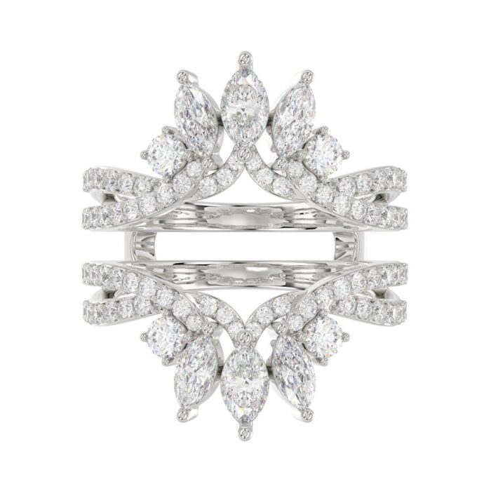 LADIES WRAP RING 2CT ROUND/MARQUISE DIAMOND 14K WHITE GOLD - Image 3
